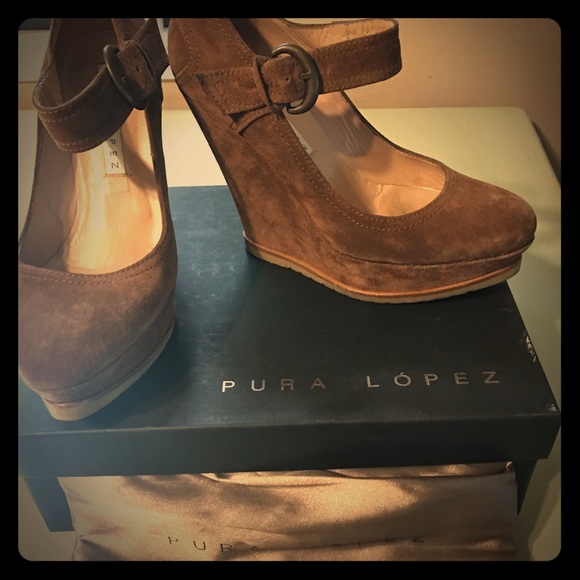 Pura Lopez Suede platform wedges size 6.5 - Picture 1 of 8